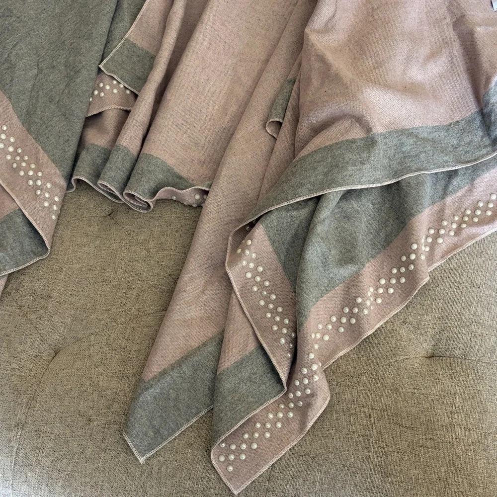 Heather Gray and Blush Stud-Trim Draped Wrap